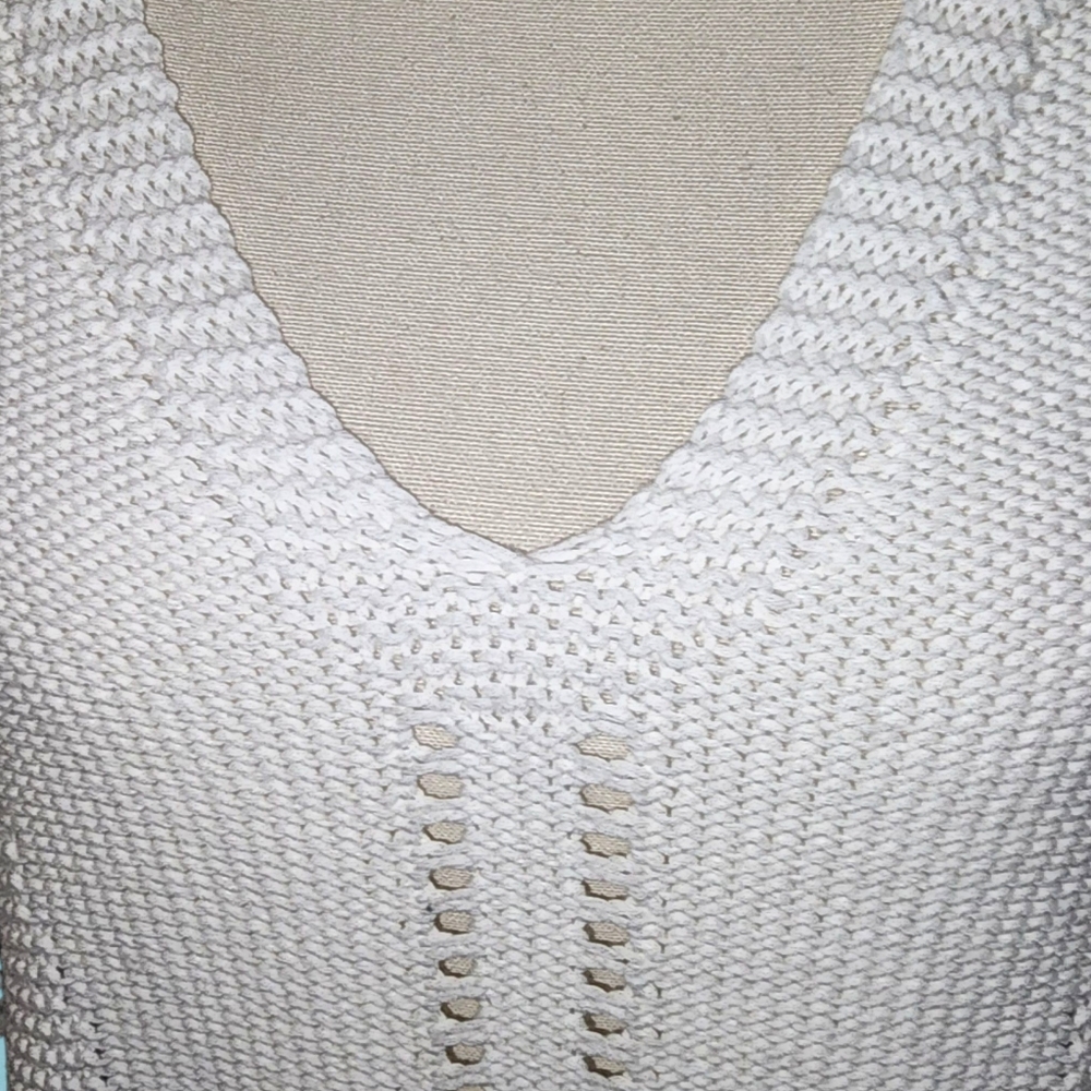 DEMOCRACY Flutter Sleeve V-Neck Mixed Media Top with Die Cut Embroidery - Picture 3 of 9